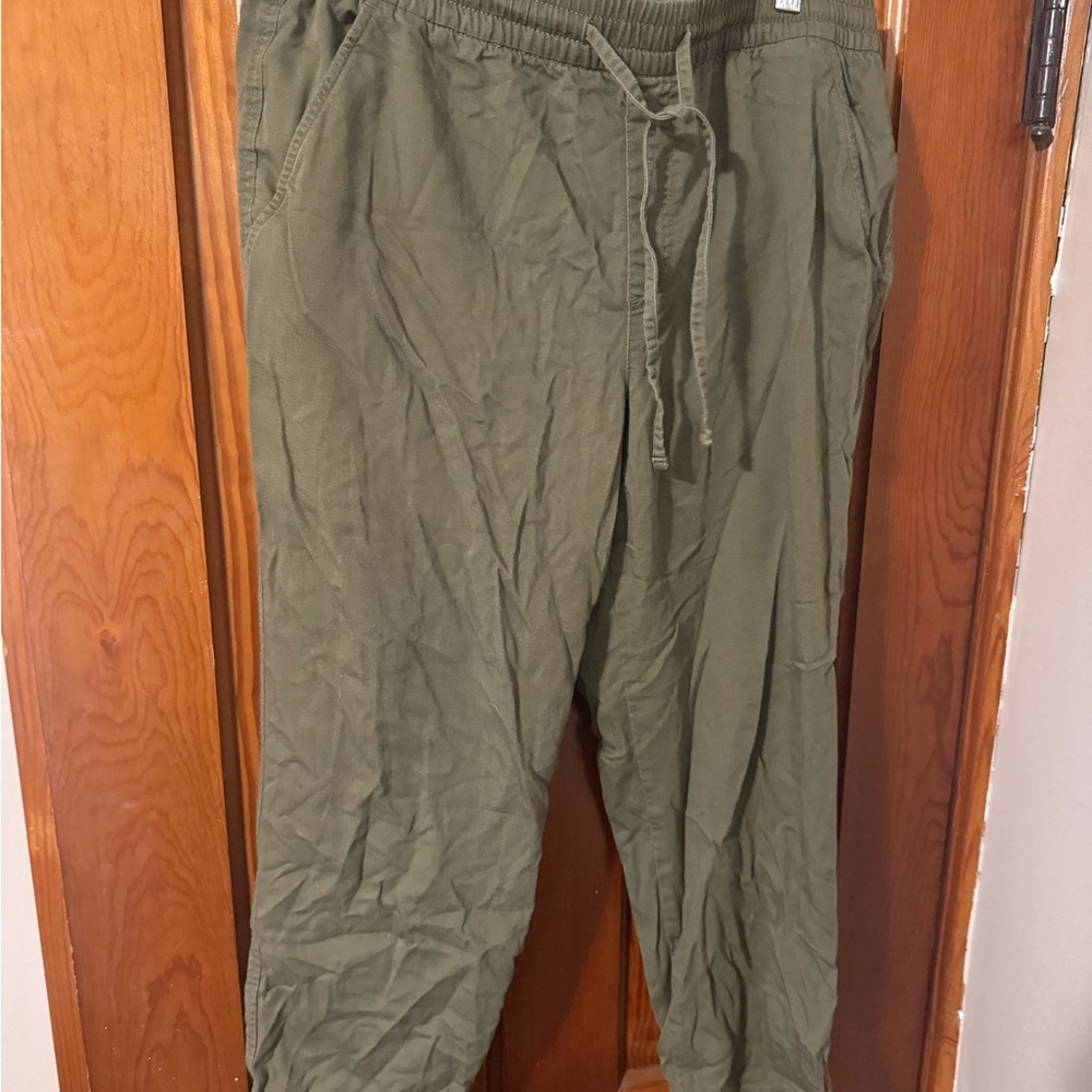 GAP Olive Green Relaxed Fit Drawstring Linen Blend Pants